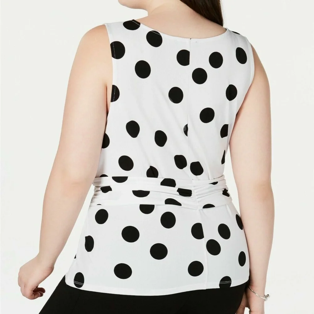 INC Women's White/Black Polka Dot Tie Front Sleeveless Dressy Tank Top Plus 0X - Picture 10 of 11